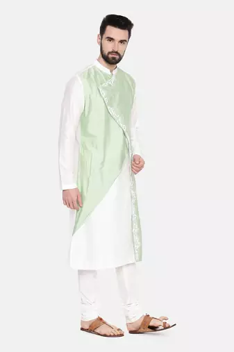 Ivory Pastel Green Emb Kurta Set
