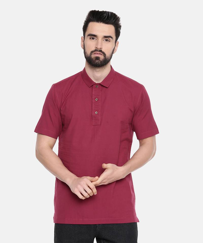 Wine Cotton Short Kurta
