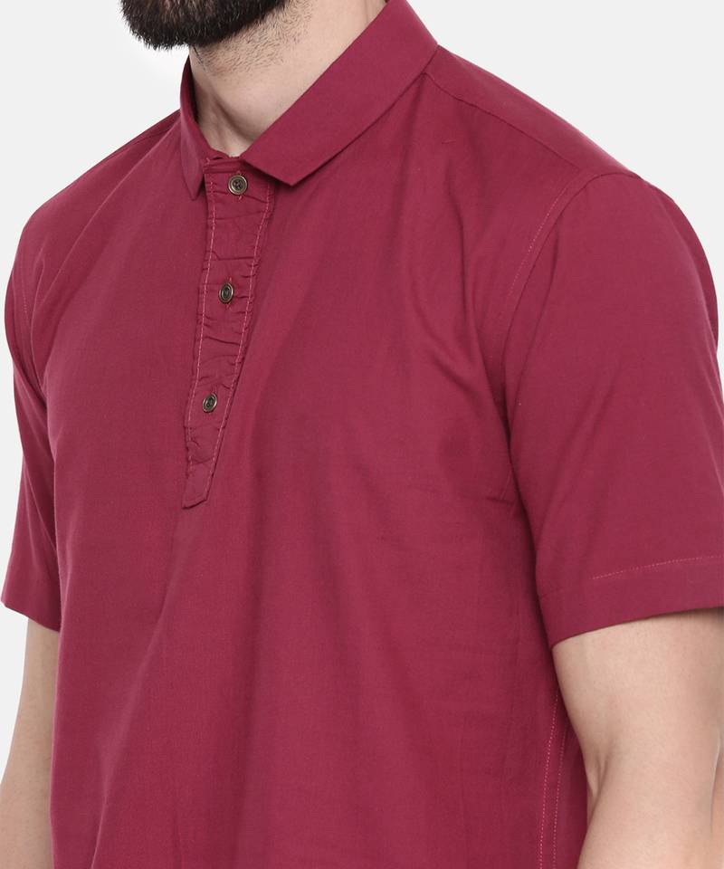 Wine Cotton Short Kurta