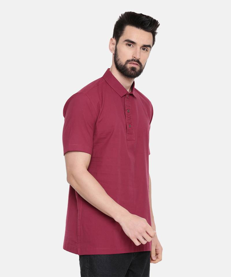 Wine Cotton Short Kurta