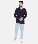 blue malai cotton with red linen collar detail to be paired with denims or linen pants.