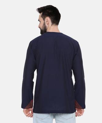 blue malai cotton with red linen collar detail to be paired with denims or linen pants. 6