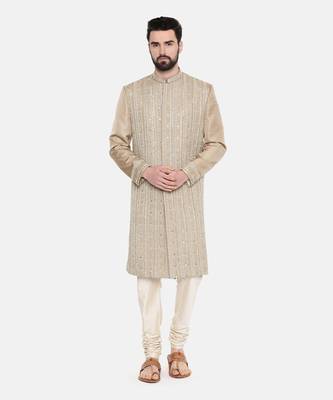 Beige Gold Heavy Hand Embroired Sherwani 1