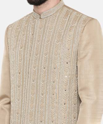 Beige Gold Heavy Hand Embroired Sherwani 2