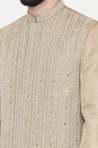 Beige Gold Heavy Hand Embroired Sherwani