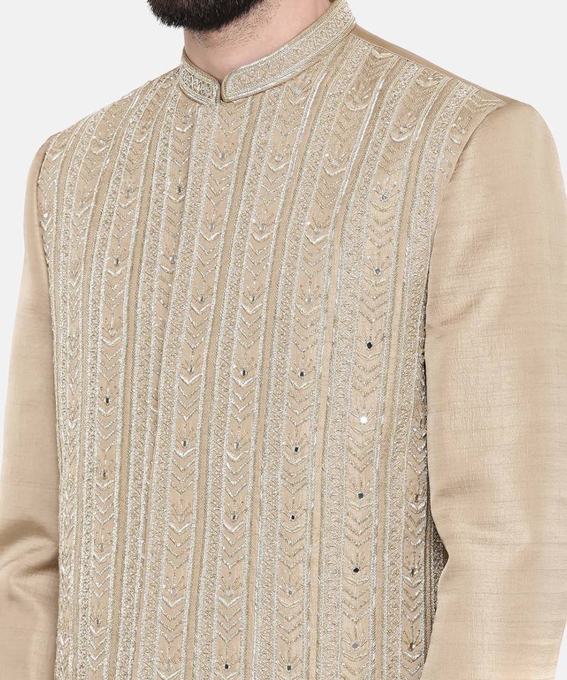 Beige Gold Heavy Hand Embroired Sherwani