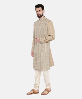 Beige Gold Heavy Hand Embroired Sherwani 3