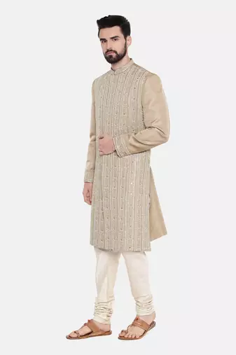 Beige Gold Heavy Hand Embroired Sherwani