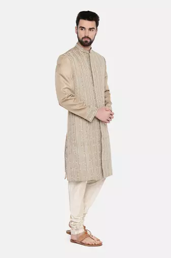 Beige Gold Heavy Hand Embroired Sherwani