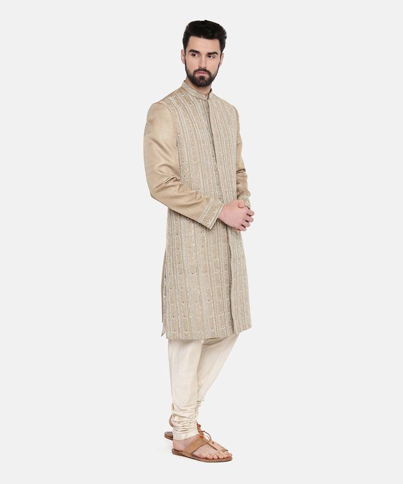 Beige Gold Heavy Hand Embroired Sherwani