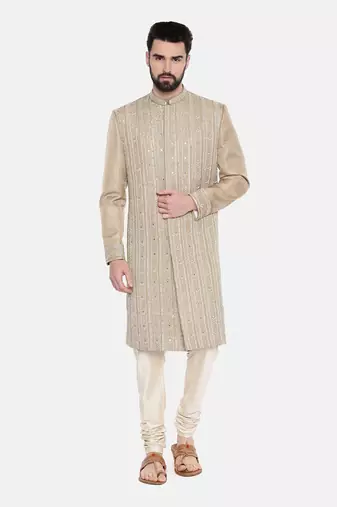 Beige Gold Heavy Hand Embroired Sherwani