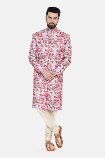 Linen Red Pink Printed Sherwani