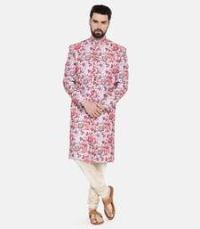 Linen Red Pink Printed Sherwani