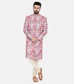Linen Red Pink Printed Sherwani