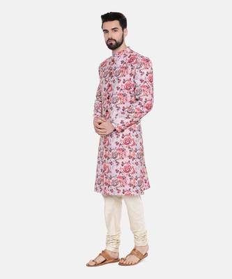Linen Red Pink Printed Sherwani 4