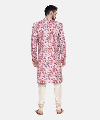 Linen Red Pink Printed Sherwani 6