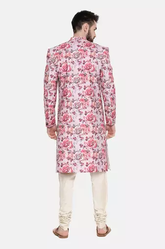 Linen Red Pink Printed Sherwani