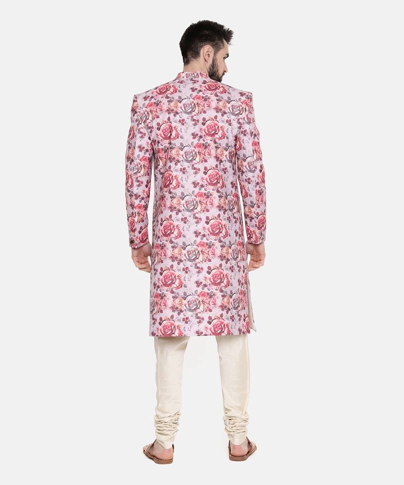 Linen Red Pink Printed Sherwani