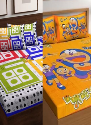 Set of two 100% cotton  double bedsheets with 4 pillow covers (90x100 inch) 1