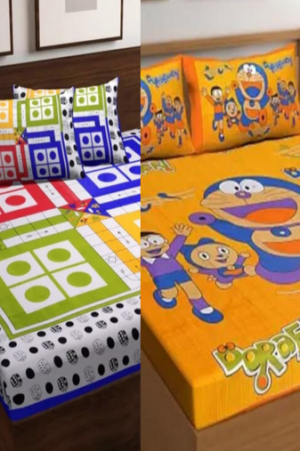 Set of two 100% cotton  double bedsheets with 4 pillow covers (90x100 inch)