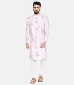 Pink Printed lInen Sherwani
