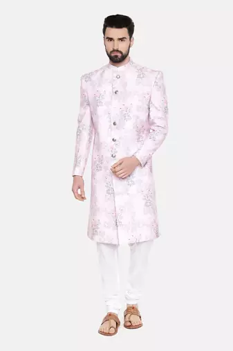 Pink Printed lInen Sherwani