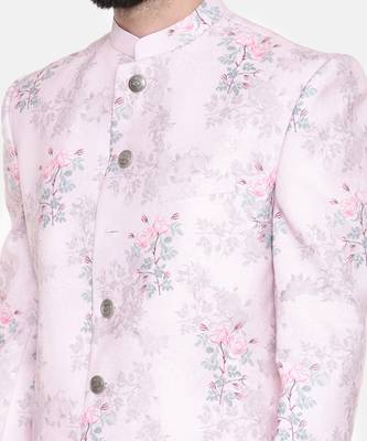 Pink Printed lInen Sherwani 3