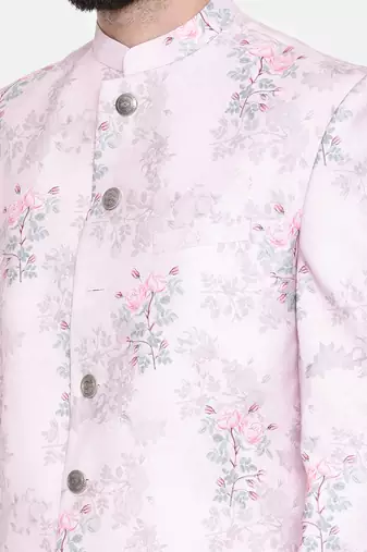 Pink Printed lInen Sherwani