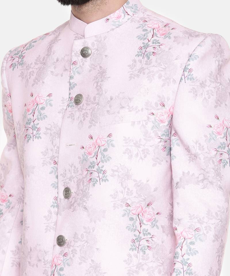 Pink Printed lInen Sherwani