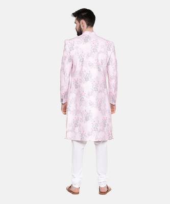 Pink Printed lInen Sherwani 6
