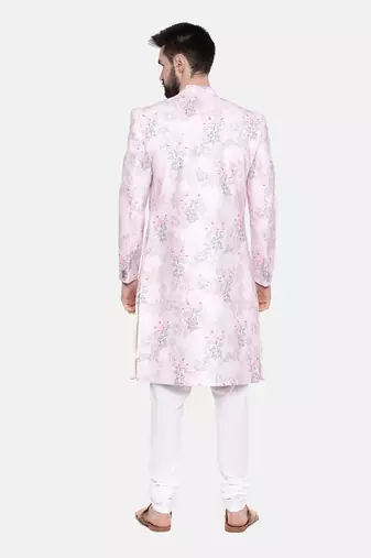 Pink Printed lInen Sherwani