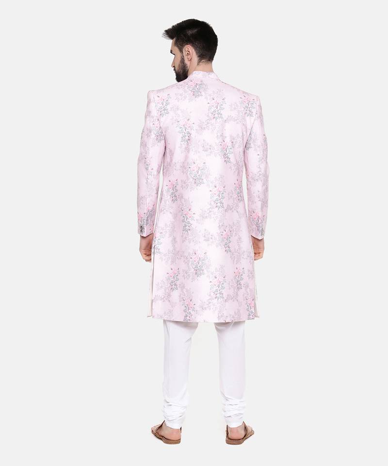 Pink Printed lInen Sherwani