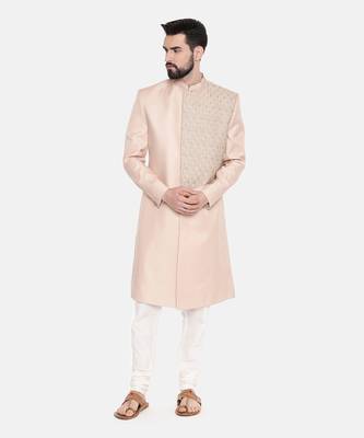 Baby Pink Emb Linen Satin Sherwani 1