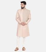 Baby Pink Emb Linen Satin Sherwani