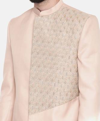 Baby Pink Emb Linen Satin Sherwani 2