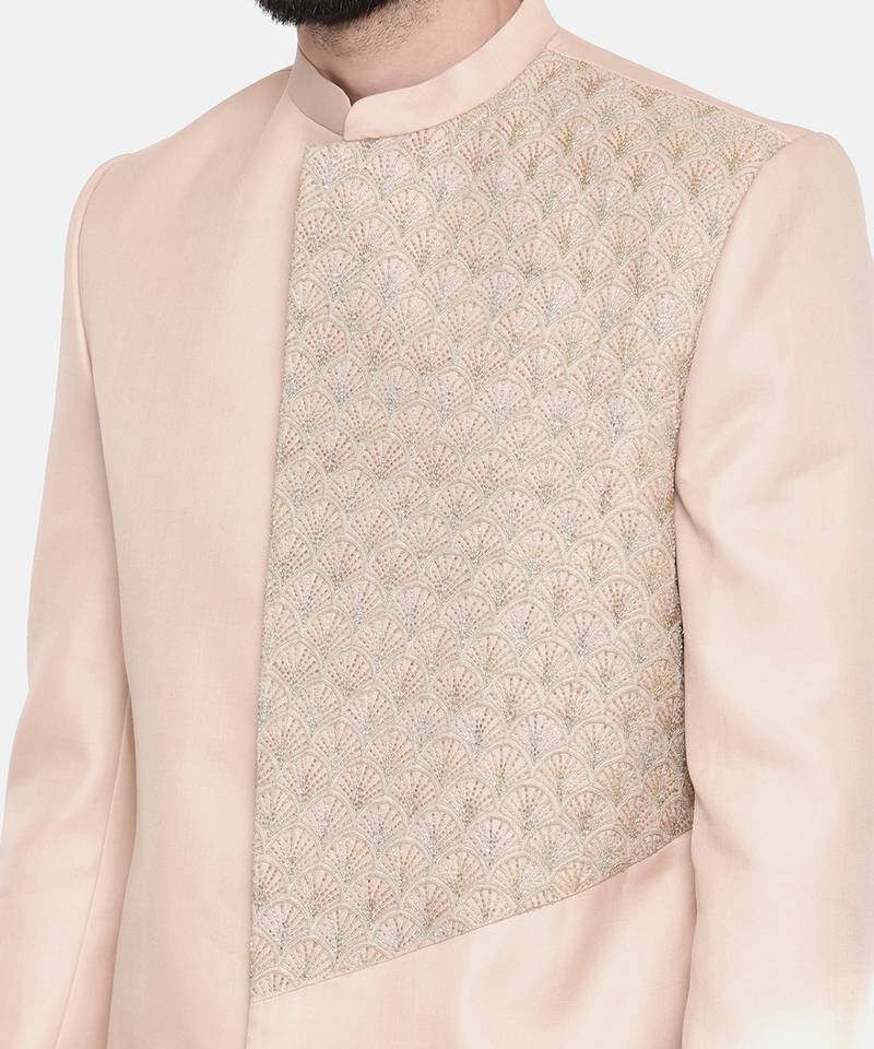 Baby Pink Emb Linen Satin Sherwani