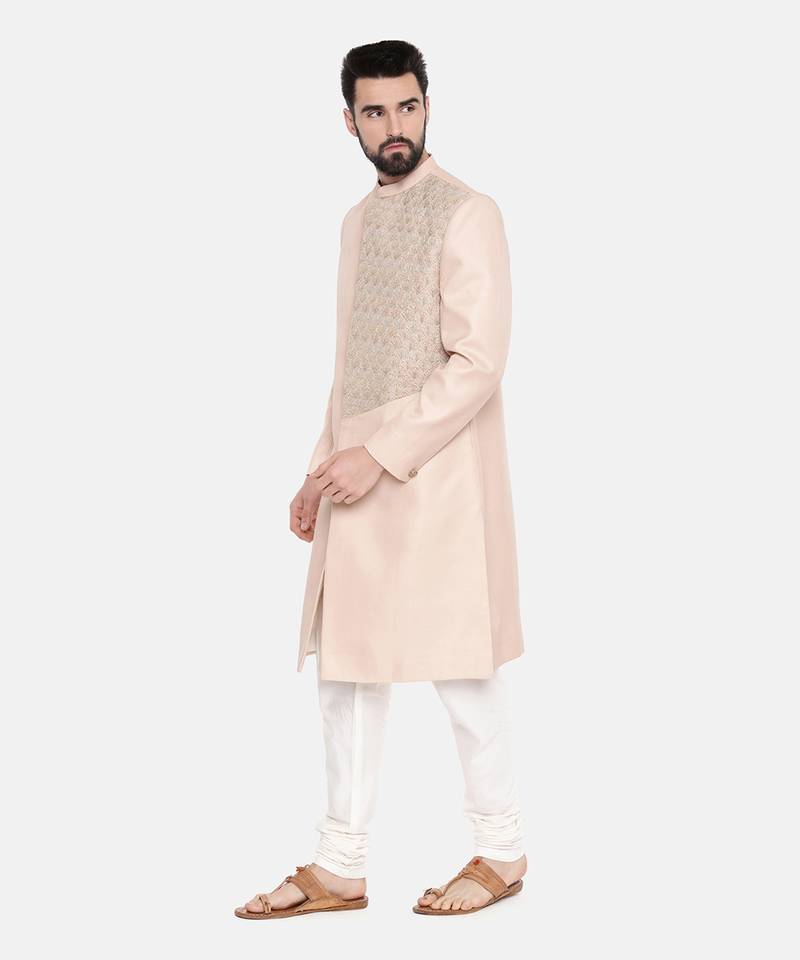 Baby Pink Emb Linen Satin Sherwani