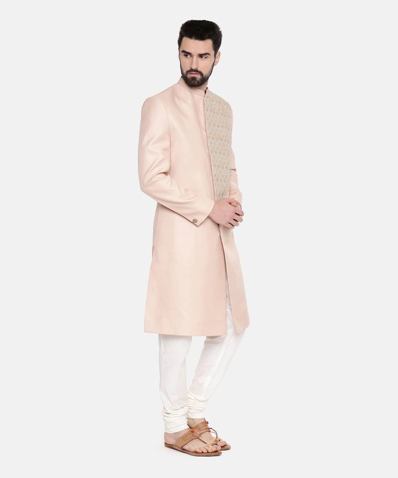 Baby Pink Emb Linen Satin Sherwani