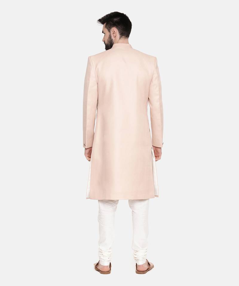 Baby Pink Emb Linen Satin Sherwani