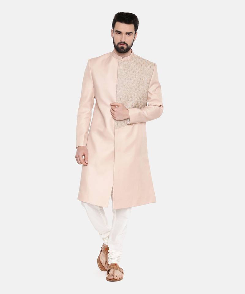 Baby Pink Emb Linen Satin Sherwani