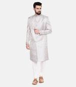 Silver Pink Banares Silk Jaquard Sherwani