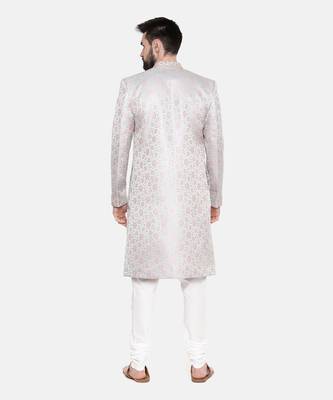 Silver Pink Banares Silk Jaquard Sherwani 6