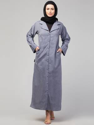 Grey Denim Plain Abaya 1