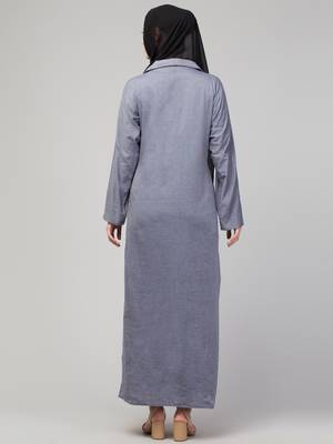 Grey Denim Plain Abaya 2