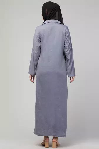 Grey Denim Plain Abaya