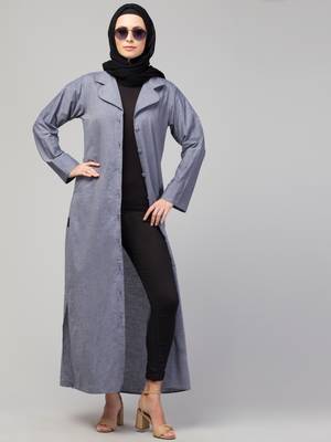 Grey Denim Plain Abaya 4