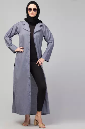 Grey Denim Plain Abaya