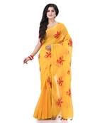 Yellow cotton silk handloom cotton blend saree uma embroidery work design with blouse piece