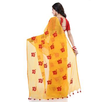 Yellow cotton silk blend embroidery design saree with blouse piece 2