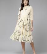 Aarika womens lemon colour georgette floral dress